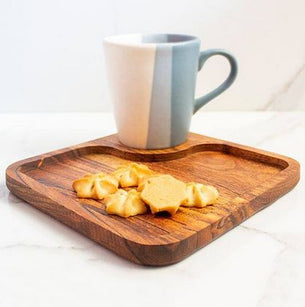 Acacia Wood Serving Tray with Cup Holder