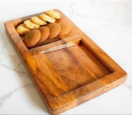 Rustic Acacia Wood Oblique Serving Platter with Divided Sections