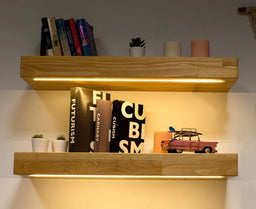 Floating Thick Wall Shellf with lights, Wooden Shelf with Led Light Strip, Floating Shelf with 12V DC LED lights, Gift for Housewarming
