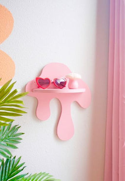 "Whimsical Pink Drippy Wall Shelf-Quirky Storage with a Splash of Style".